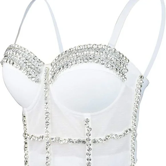 NWT Sparkling Bling Swarovski Crystal Rhinestone Bustier Bra Top + FREE …